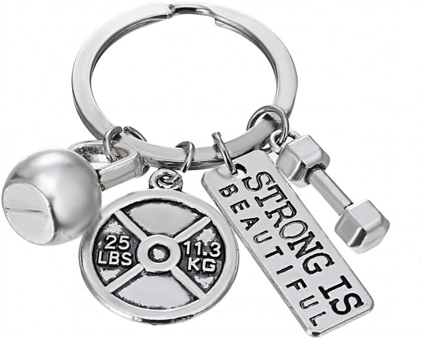 RINHOO Stainless Steel Fitness Gym Charm Keychains Quotes Weight Plate Dumbbell Kettlebell CharmsKeyring