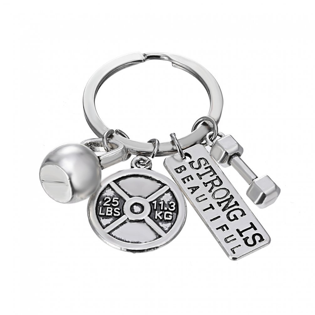 RINHOO Stainless Steel Fitness Gym Charm Keychains Quotes Weight Plate Dumbbell Kettlebell CharmsKeyring