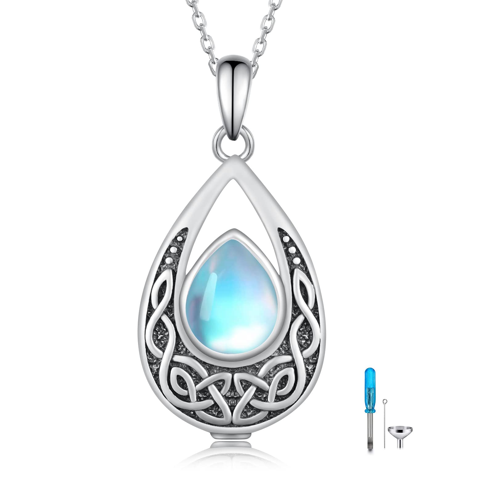 Collana con urna in pietra di luna per ceneri in argento Sterling 925, collana commemorativa per cremazione, gioiello da donna