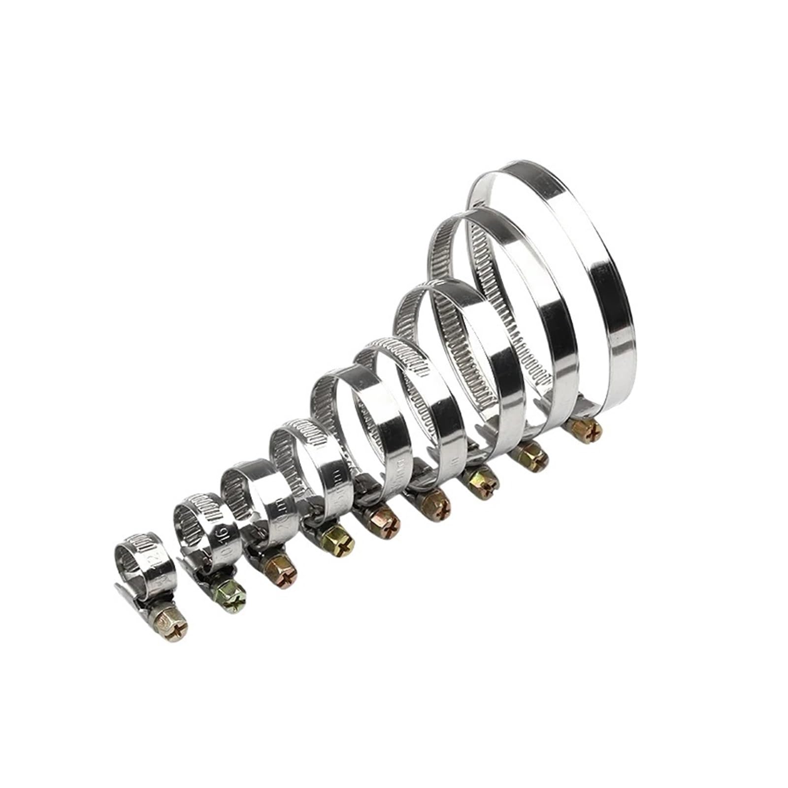 20 Unids/set Abrazaderas De Tubo Acero Inoxidable Clips Manguera Aro Tornillo Sin Fin Combustible Abrazadera Ajustable Duradera(20Pcs 50-70mm)