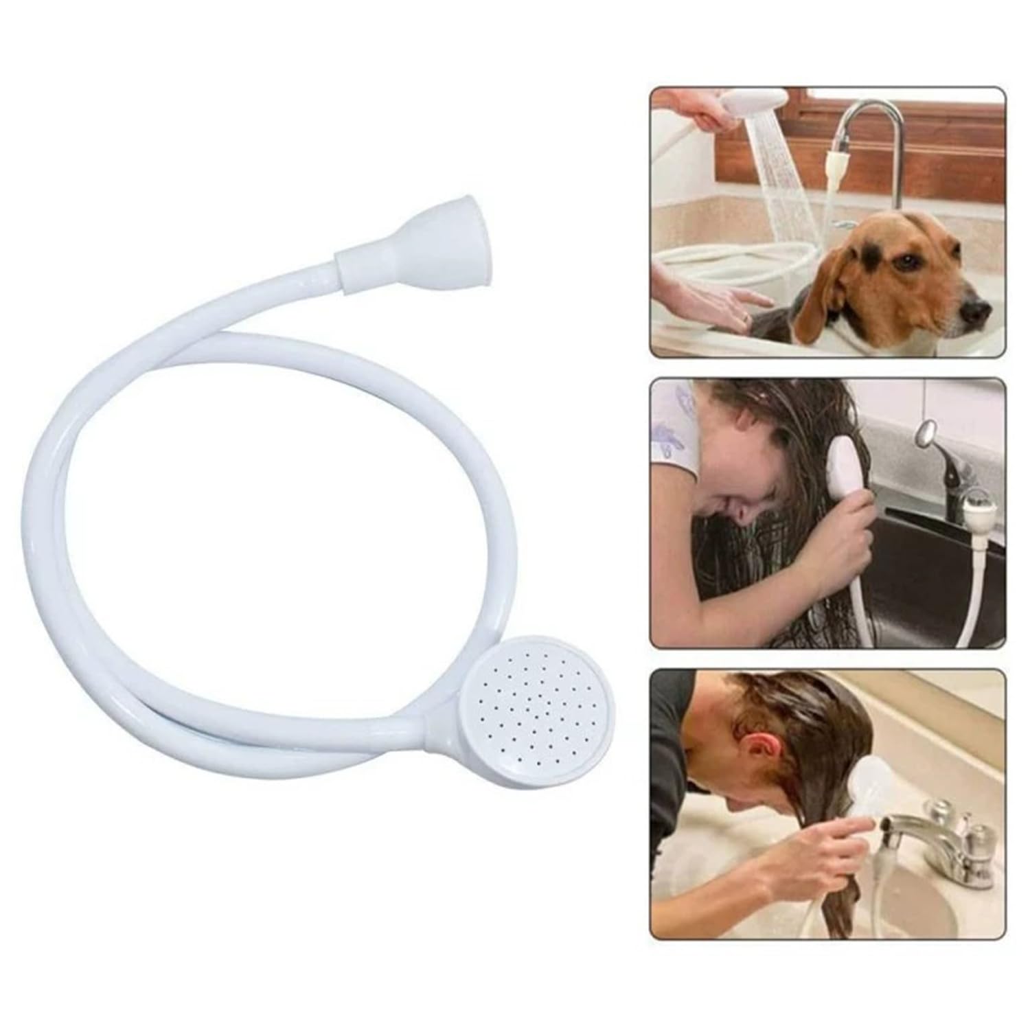 Tuyau de Pulvérisation d'évier, Tuyau d'évier en Caoutchouc Portable, Pulvérisateur de Robinet, Fixation de Tuyau d'évier, Accessoire de Douche pour Lavage de Chien, pour Le Bain(Tête Unique)