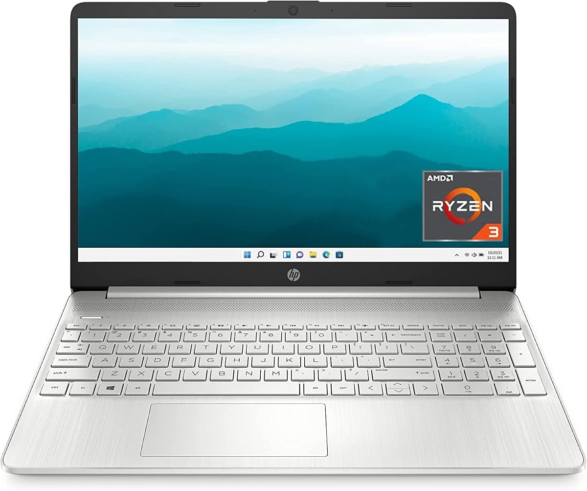 Laptop HP 15, procesador AMD Ryzen 3-5300U, 8 GB de RAM, 256 GB de almacenamiento SSD, pantalla HD Micro-Edge de 15,6 pulgadas, Windows 11 Home, batería de larga duración, carga rápida, cámara web de 720p (15-ef2024nr), plata natural