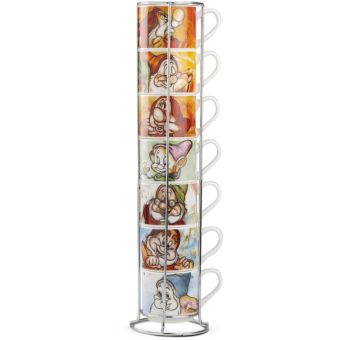 Egan Set of 7 Disney Seven Dwarfs Porcelain Coffee Cups + Metalrack