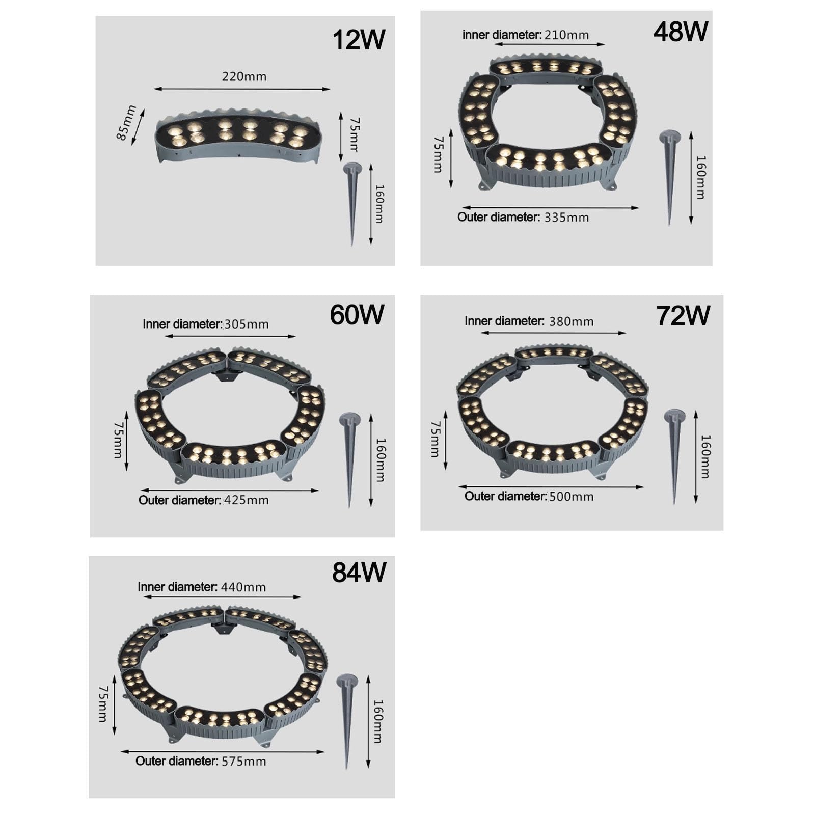 Focos LED Para Árboles Con Anillo De CA De 220V, Luces De Pilar Impermeables Para Exteriores IP65, Paisaje Colorido Con Luces Que Abrazan Los Árboles(A-RGB,5PCS(60W))