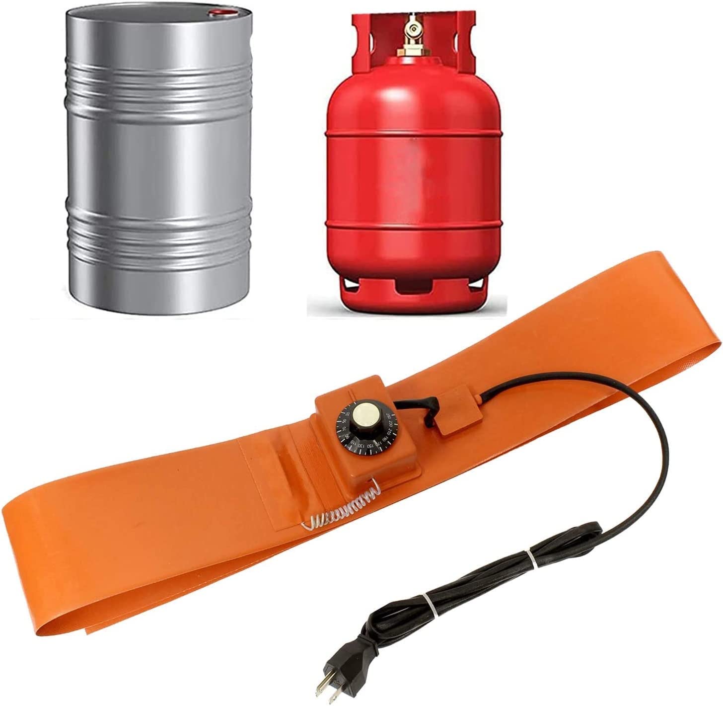 Réchauffeur de tambour en métal Réchauffeur de tambour d'huile de silicium Chauffage de seau de tambour de 55 gallons en silicone, kit de chauffage de bande de coussin chauffant de baril 30 ℃ ~ 150