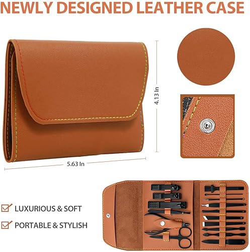 Miniatura 4 de Mikim Juego de manicura y pedicura, kit de 16 piezas de acero inoxidable, herramienta de cuidado personal, juego de cortaúñas profesional para