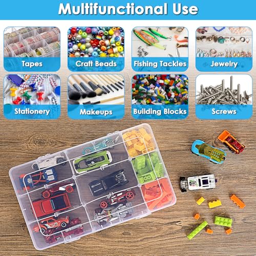 Image of BTSKY 1 PCS Plastic Washi Tape Organizer, Adjustable 15-Grid Compartment Washi Tape Storage Case, Clear Sticker Storage Box for Scrapbook Organizers and Storage, Universal Jewelry Box Bead Organizer