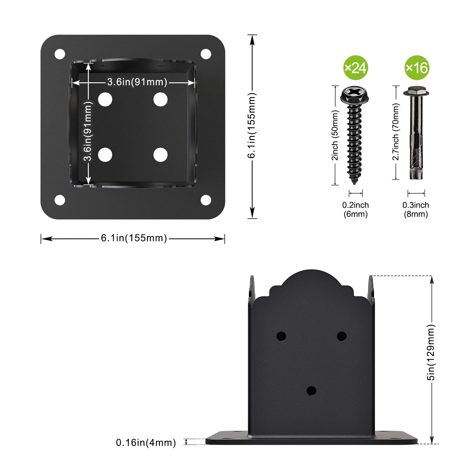 Insaga Paquete de 4 soportes para postes