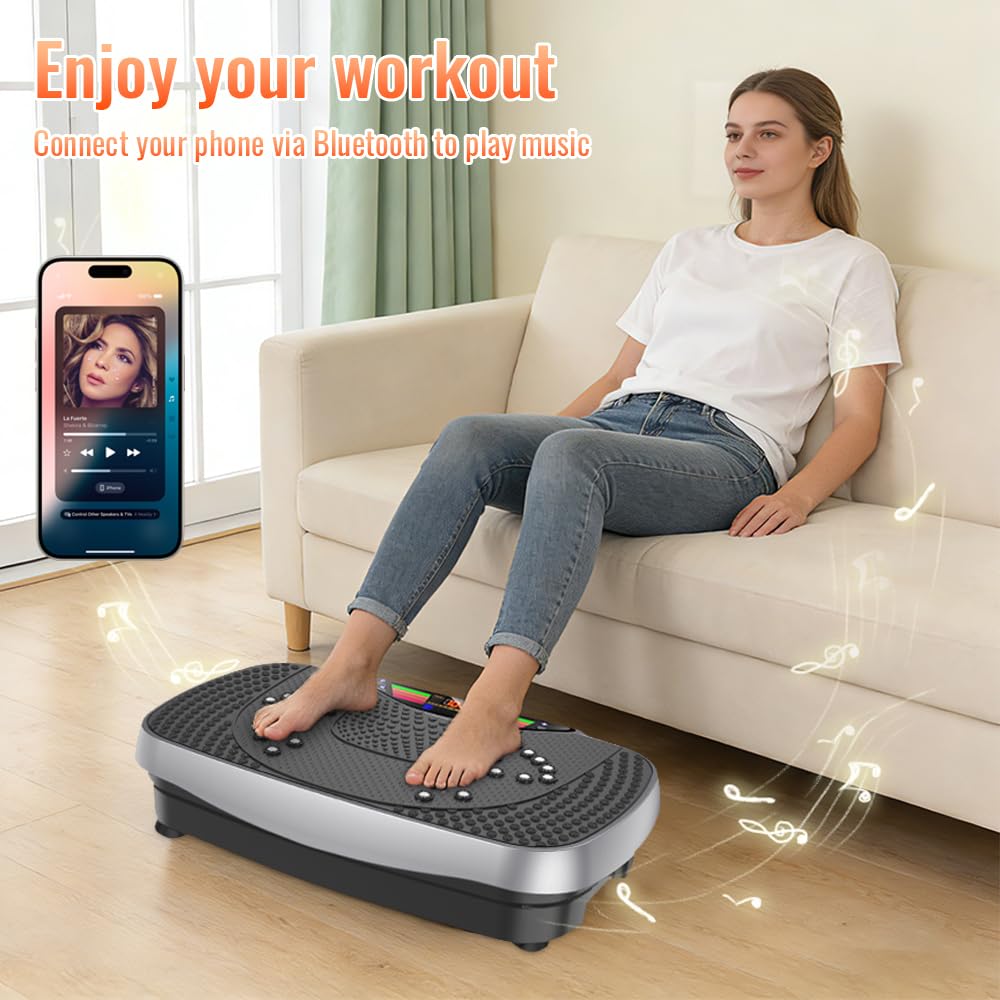 Vibrationsplatte, Rüttelplatte Sport für Zuhause, Vibrationsboard mit 150kg Belastbarkeit, 99 Stufen, Kompaktes Design mit Leisem Motor, Trainingsbänder, Vibrationsplatte für Frauen und Männer
