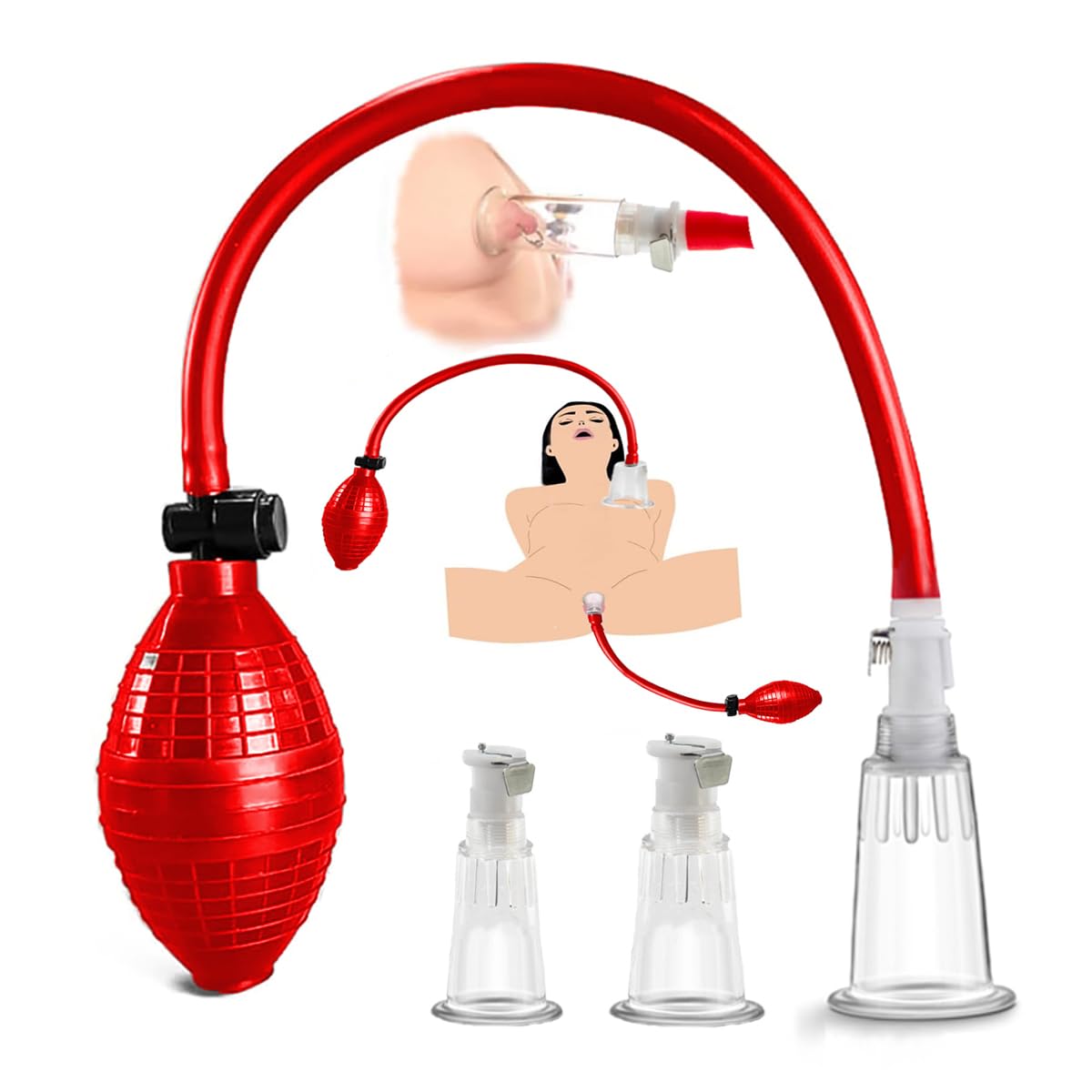 Set di Aspiratori per Capezzoli e Clitoride con Pinze - Pompa per Seno e Stimolatore per Donne