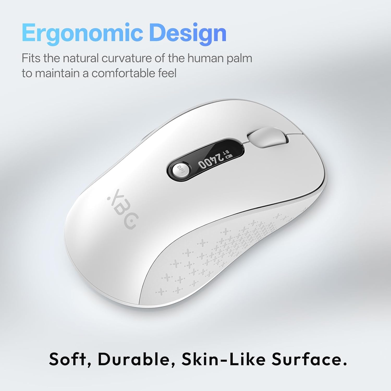 XBG B15pro Wireless Bluetooth Mouse, Bluetooth 5.0/4.0 & 2.4G Tri-Mode, Type-C Rechargeable with LED Screen Display, Ergonomic Silent Click for Laptop/PC/Tablet, Multi-Device & Office Use-White