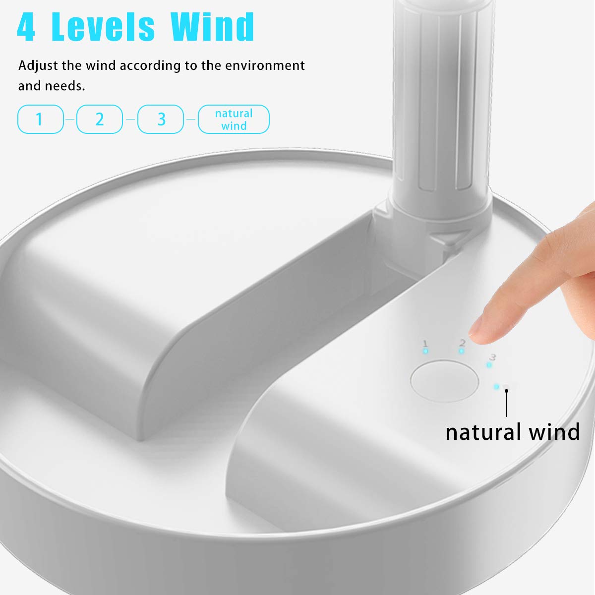 AICase Fan Ventilateur de Sol,Ventilateur de Table,Ventilateur Silencieux à 4 vitesses,Ø 19,7 cm, Batterie 7200mAh, Réglable en Hauteur et Pliable, Chargement via USB