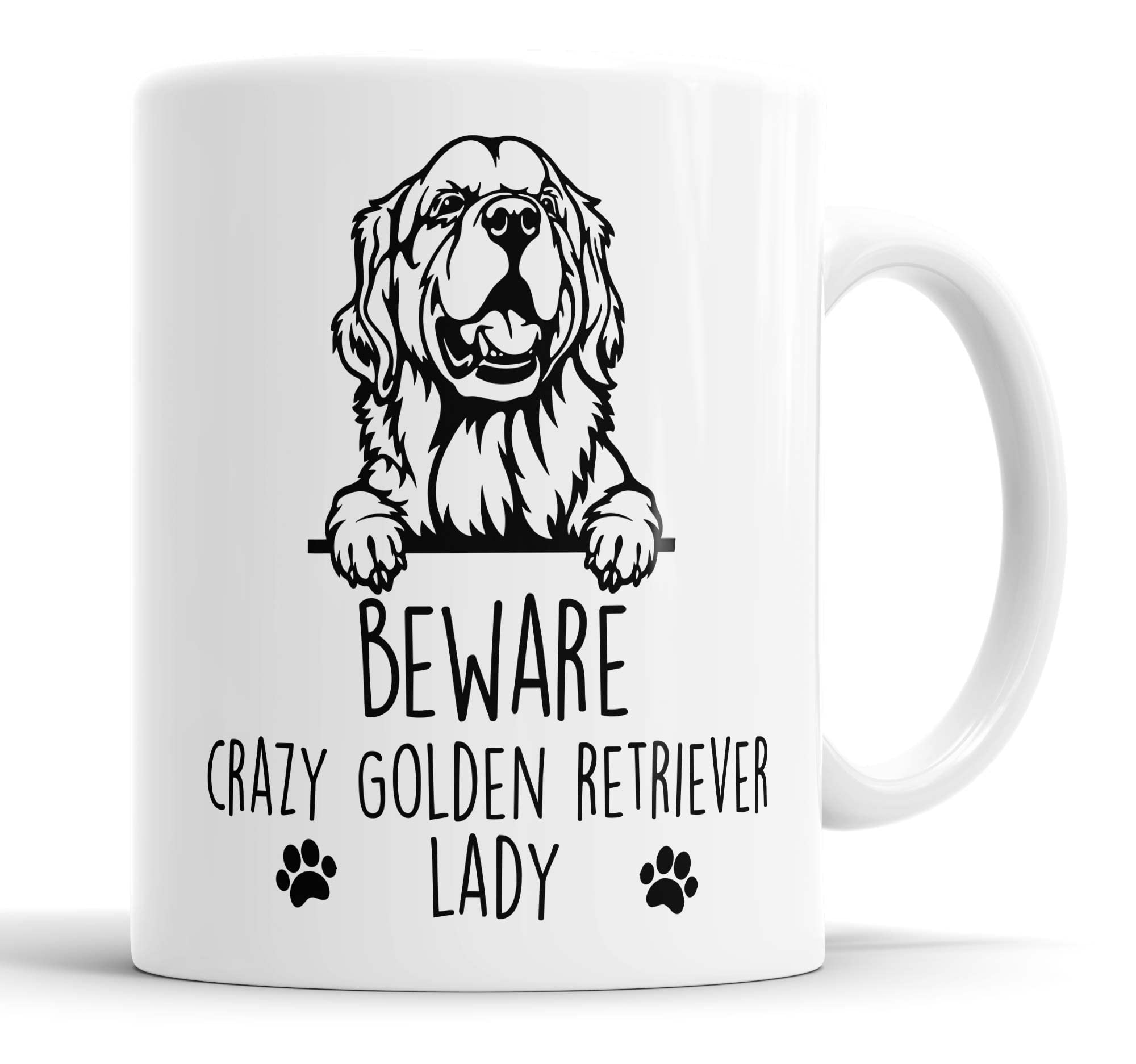 Golden Retriever Mug | Beware Crazy Lady Gift | Dog Mug for Birthday Christmas | Friend, Mum, Auntie, Sister Ceramic Cup