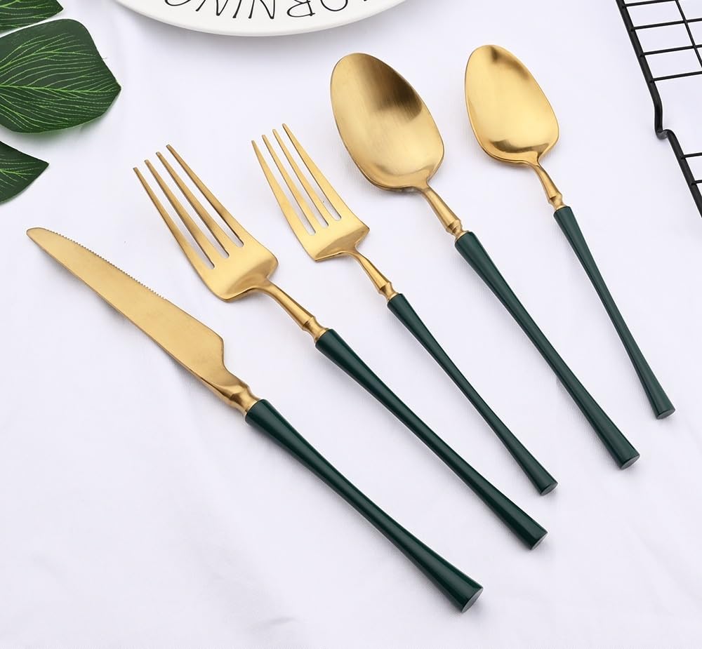 ONUIFIKE Silverware Set, 5/20/30/40/50/60pcs White Gold Stainless Steel Steak Knife, Fork And Spoon Set Dessert Fork And Spoon, Home Cutlery Flatware Set(White Silver,1Set-5Pcs)