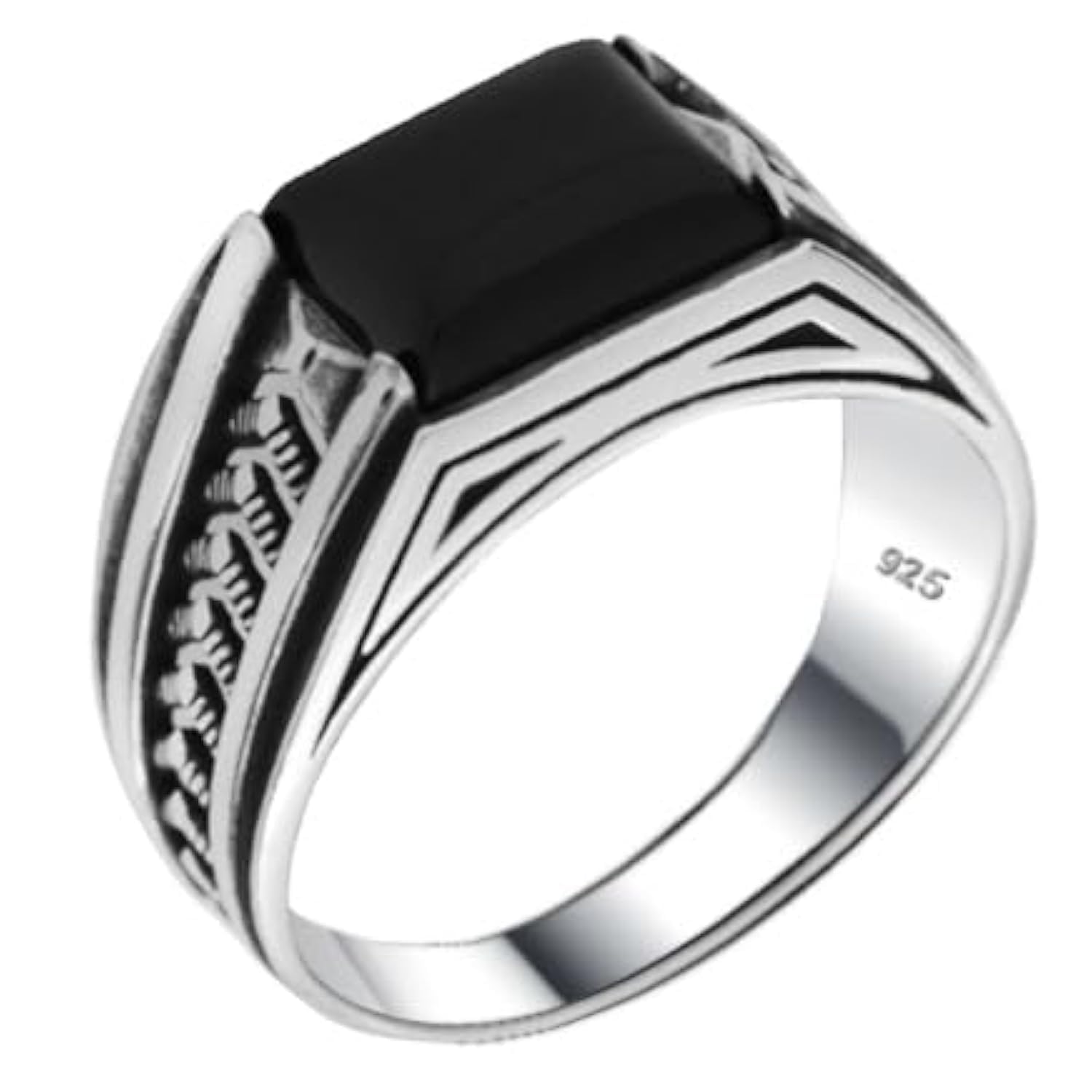 Solid 925 Sterling Silver Onyx Stone Turkish Handmade Luxury Arrow Design Ring for Men