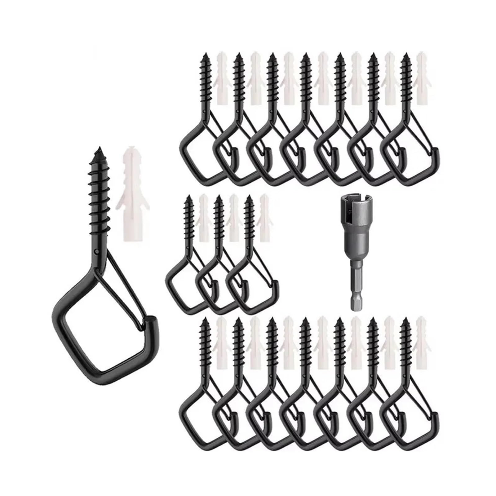 BAYNOPURIN Outdoor Light Hook 10/20Pcs Square Snap Hanging Screw Hook Courtyard Garden Plants Ceiling Hooks with Safety Buckle for Hang Outdoors String Lights(Black,20PCS)