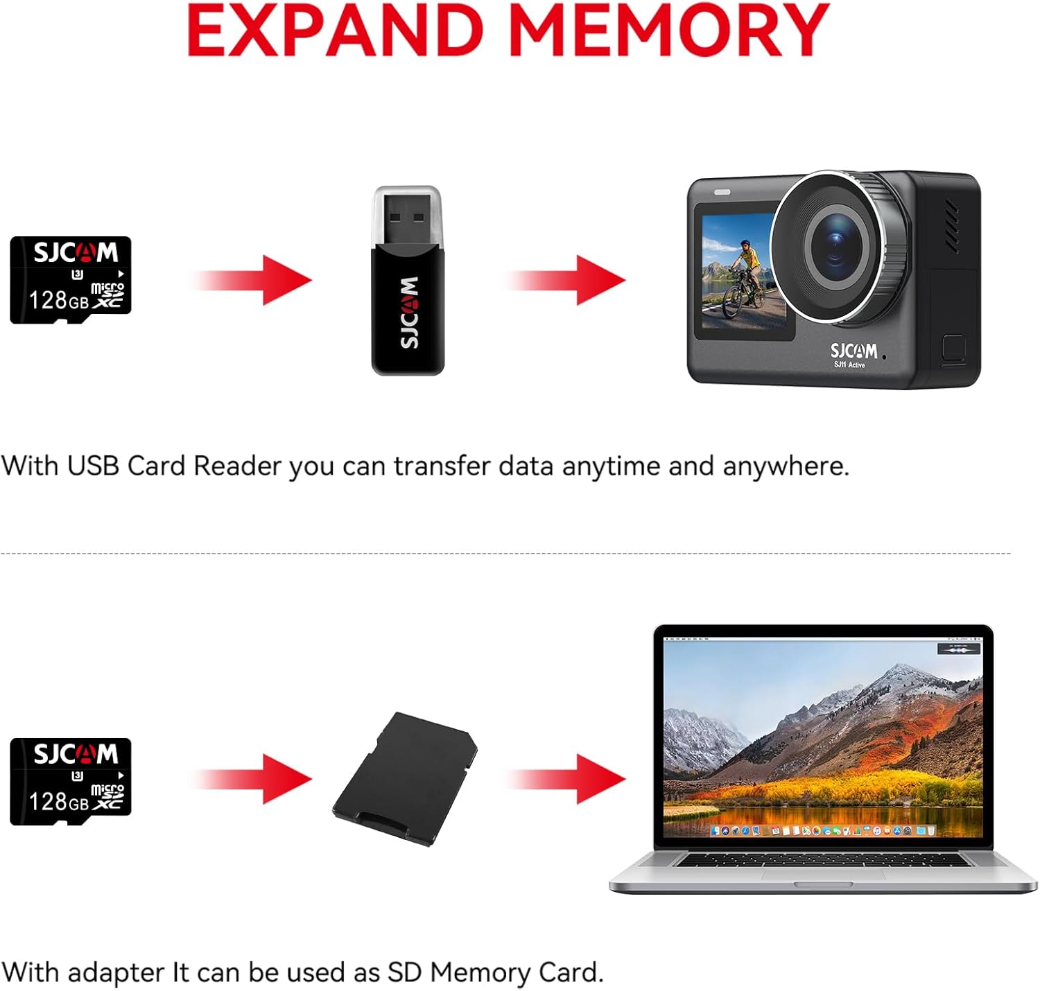 SJCAM 128GB microSDXC Memory Card, Up-to 100 MB/s, 4K UHD, U3, for Action Camera, Mobile Phone, and Tablets