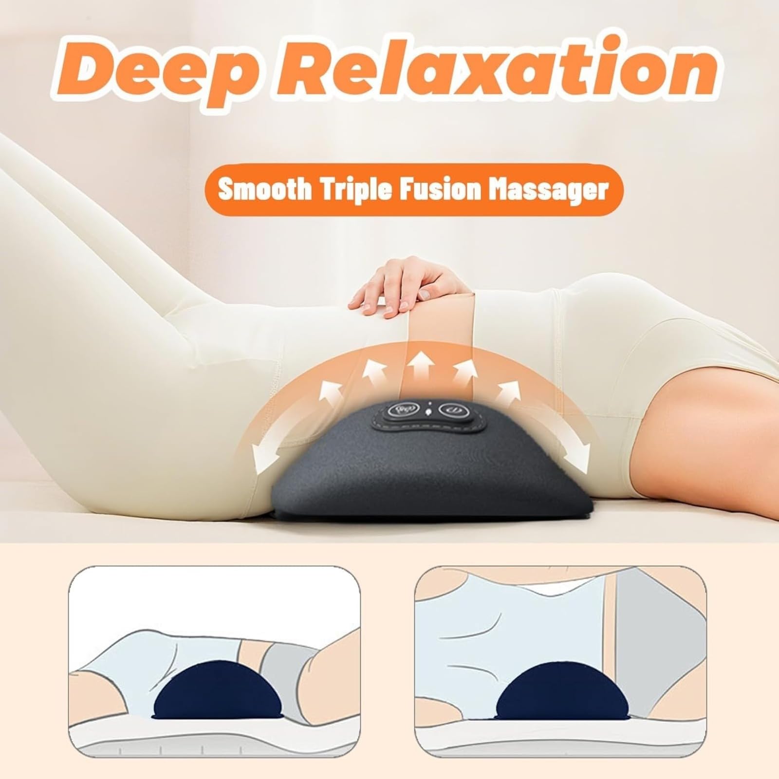 vizo 3 In 1 Rückenmassagegerät, Elektrisches Lendenkissen mit Wärme, Dehnung & Vibration, Memory Foam (Schwarz)