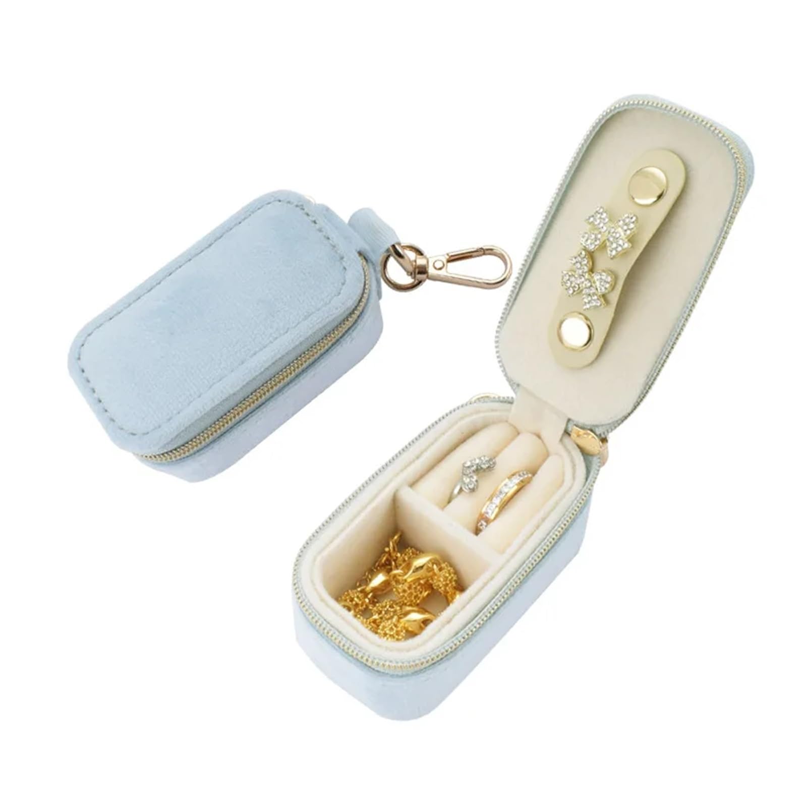 ESTDKMNOS Portable Jewellery Case， Mini Velvet Ring Box Zipper Jewelry Organizer Travel Multicolor(Blue)