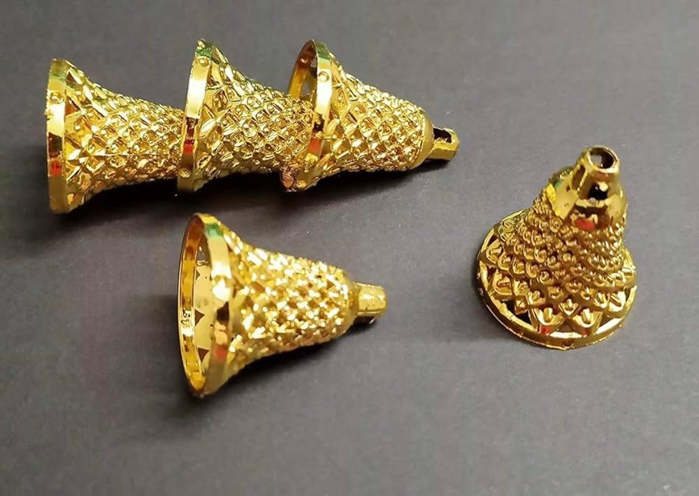 Little Blooms® Lightweight Golden Plastic Bells - Versatile for Various Craft Applications and Festive Decoration 1.75 Inch (Golden, 50)