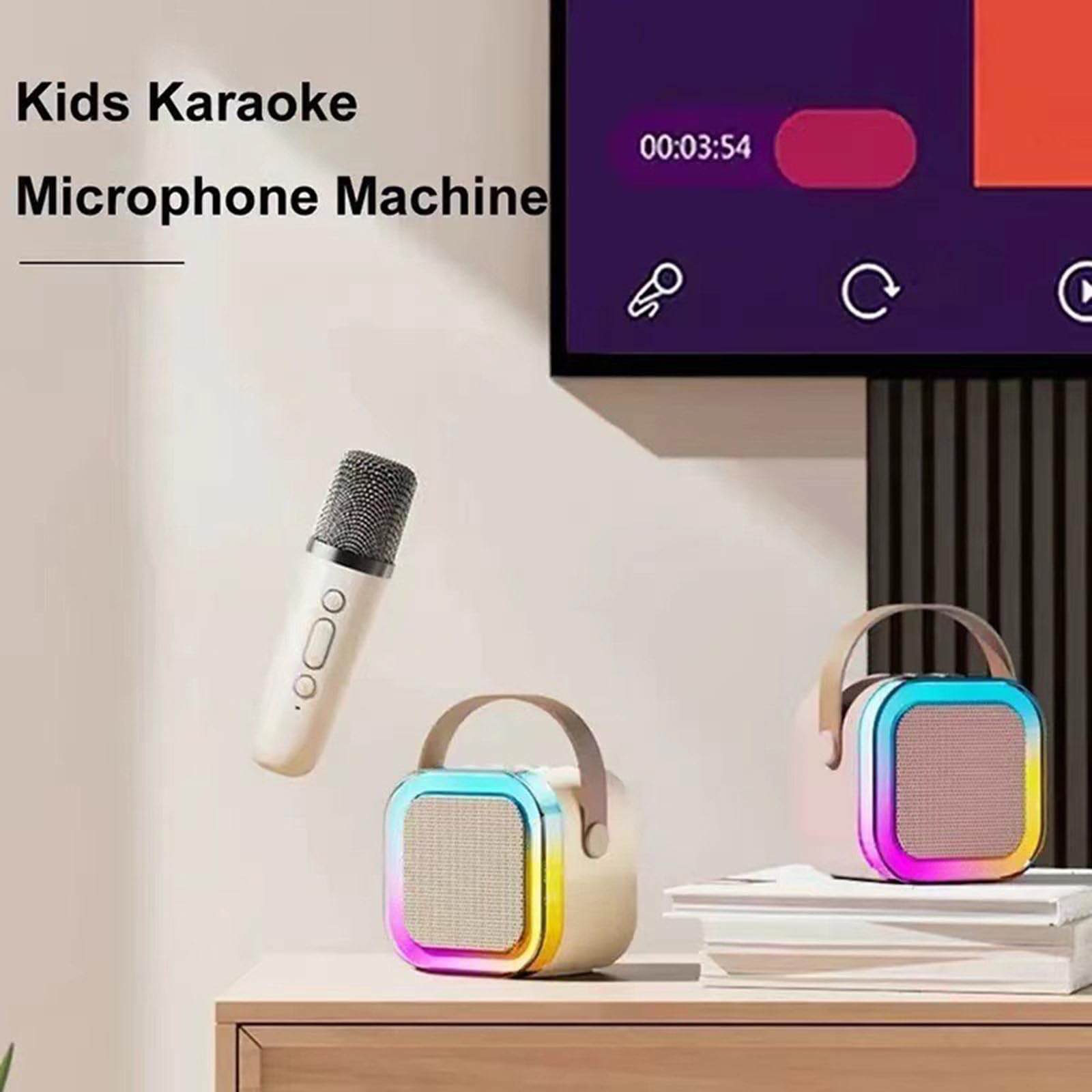 Mini máquina de karaoke con 2 micrófonos inalámbricos, máquina de karaoke para niños para niñas, 18 canciones precargadas de 4, 5, 6, 7, 8, 10, 12 años de edad, adolescentes, cumpleaños, blanco, azul 8