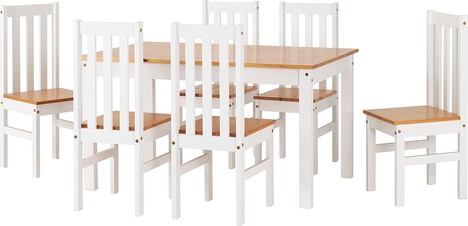 Seconique Ludlow Dining Set with 6 Dining Chairs in White/Oak Effect Seconique Ludlow Dining Set with 6 Dining Chairs in White/Oak Effect