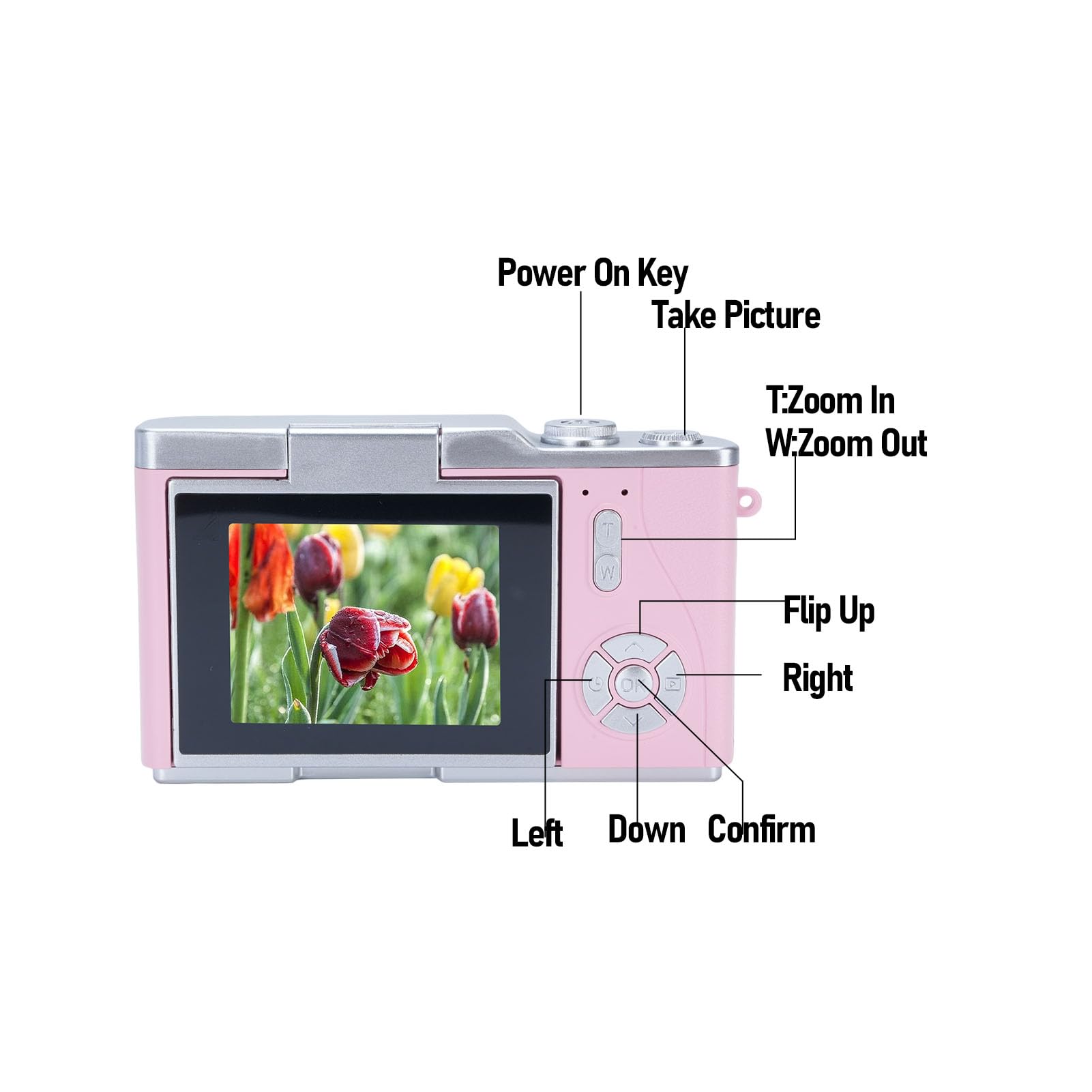 Fotocamera Digitale da 48 MP, Videocamera 1080P, Zoom 8X, Schermo Ribaltabile HD da 2,4 Pollici, Luce di Riempimento a LED, Batteria a Lunga Durata, con Funzioni Multiple per