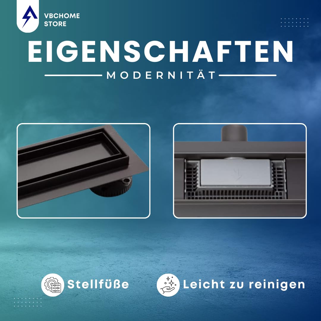 Mat Zwart RVS Douchegoot Flens met Uitneembaar Sifon MAT ZWART