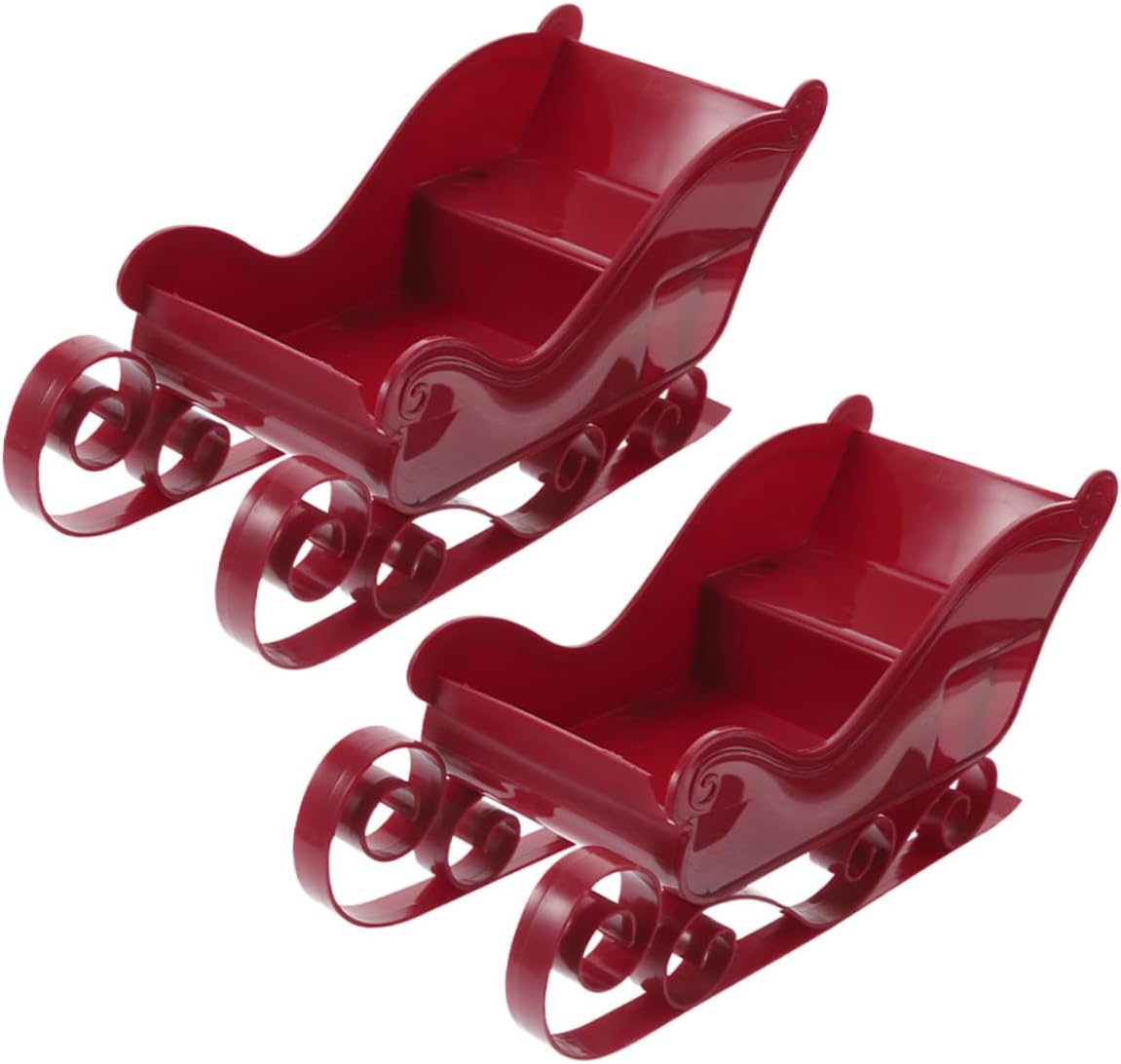 Christmas Sleigh Bowl 2pcs Red PP Candy Dish Xmas Tabletop Decor