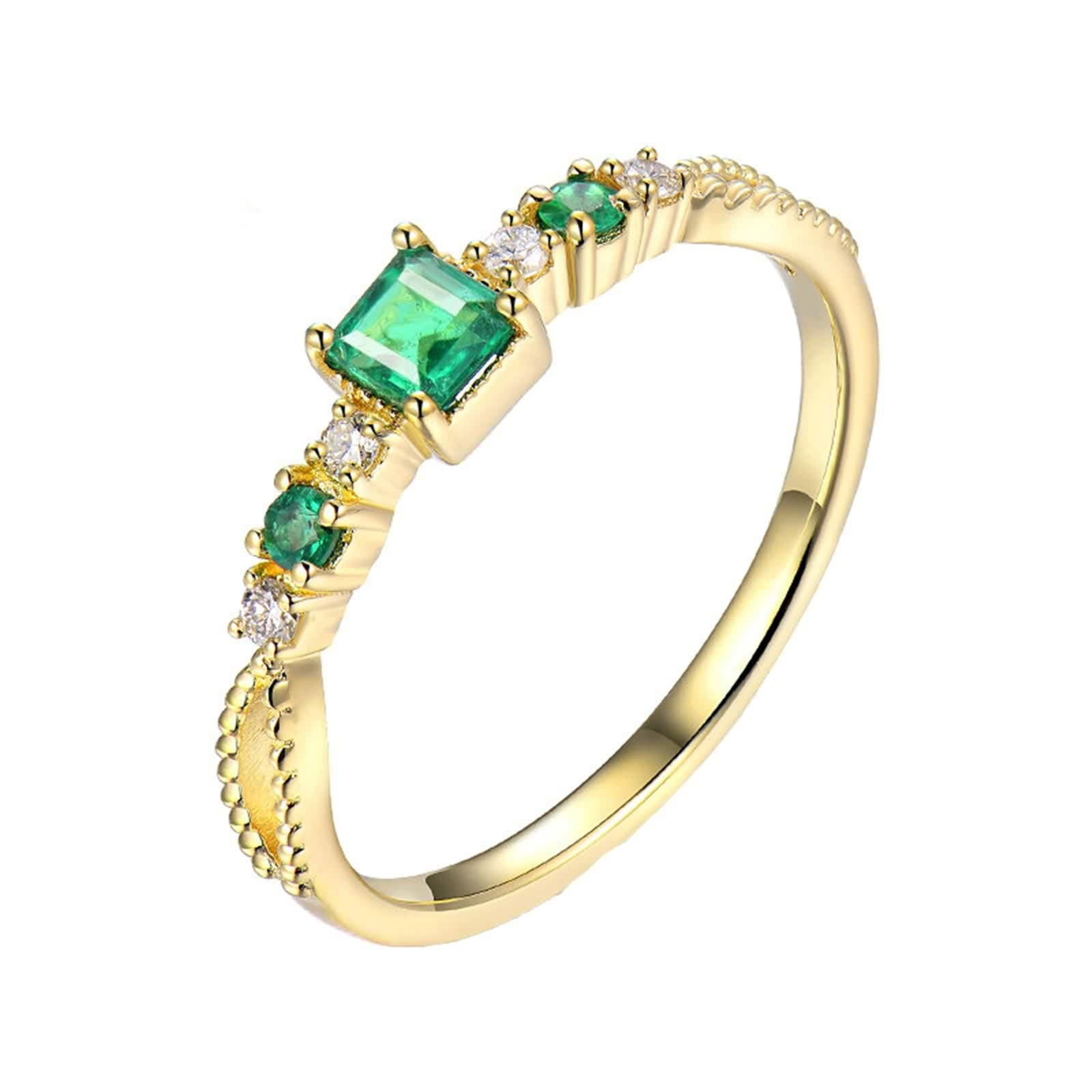 Anillos Mujer con Esmeralda, Anillos Novios Oro Amarillo para Esposa Novia Ajuste Cómodo