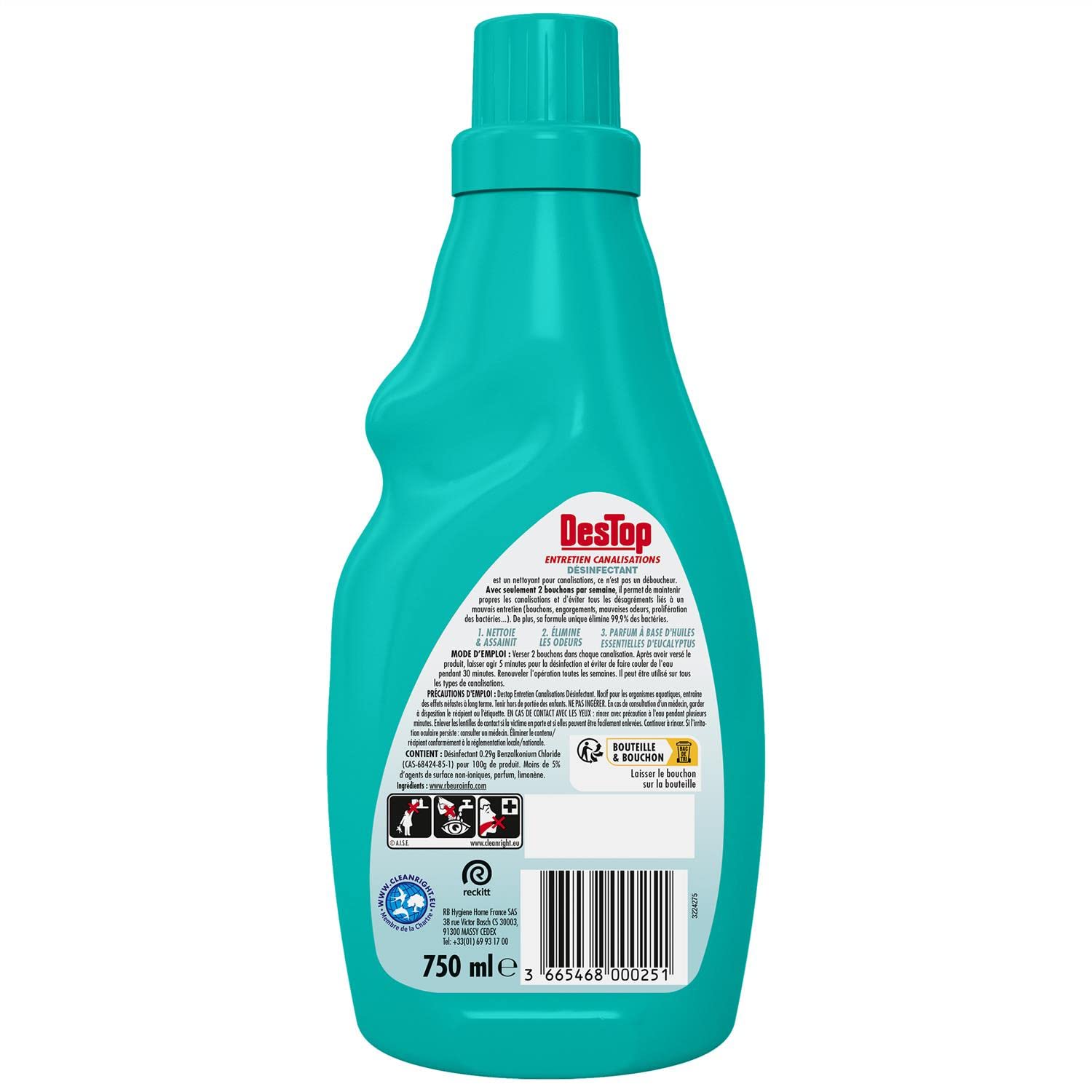 DESTOP Lot de 6 x 750ml Gel Entretien Canalisation Désinfectant