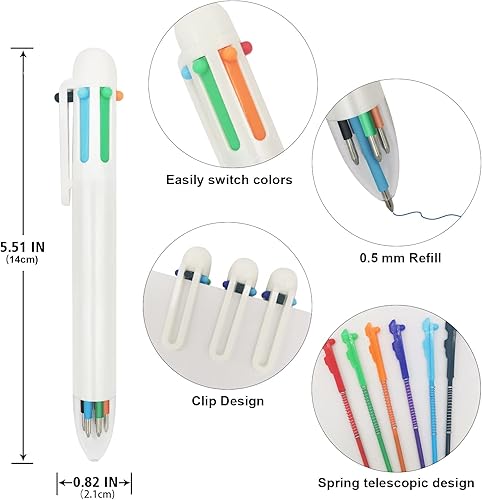Miniatura 5 de Bolígrafo de color 6 en 1 para oficina y escuela, paquete de 24 (24 unidades, blanco)