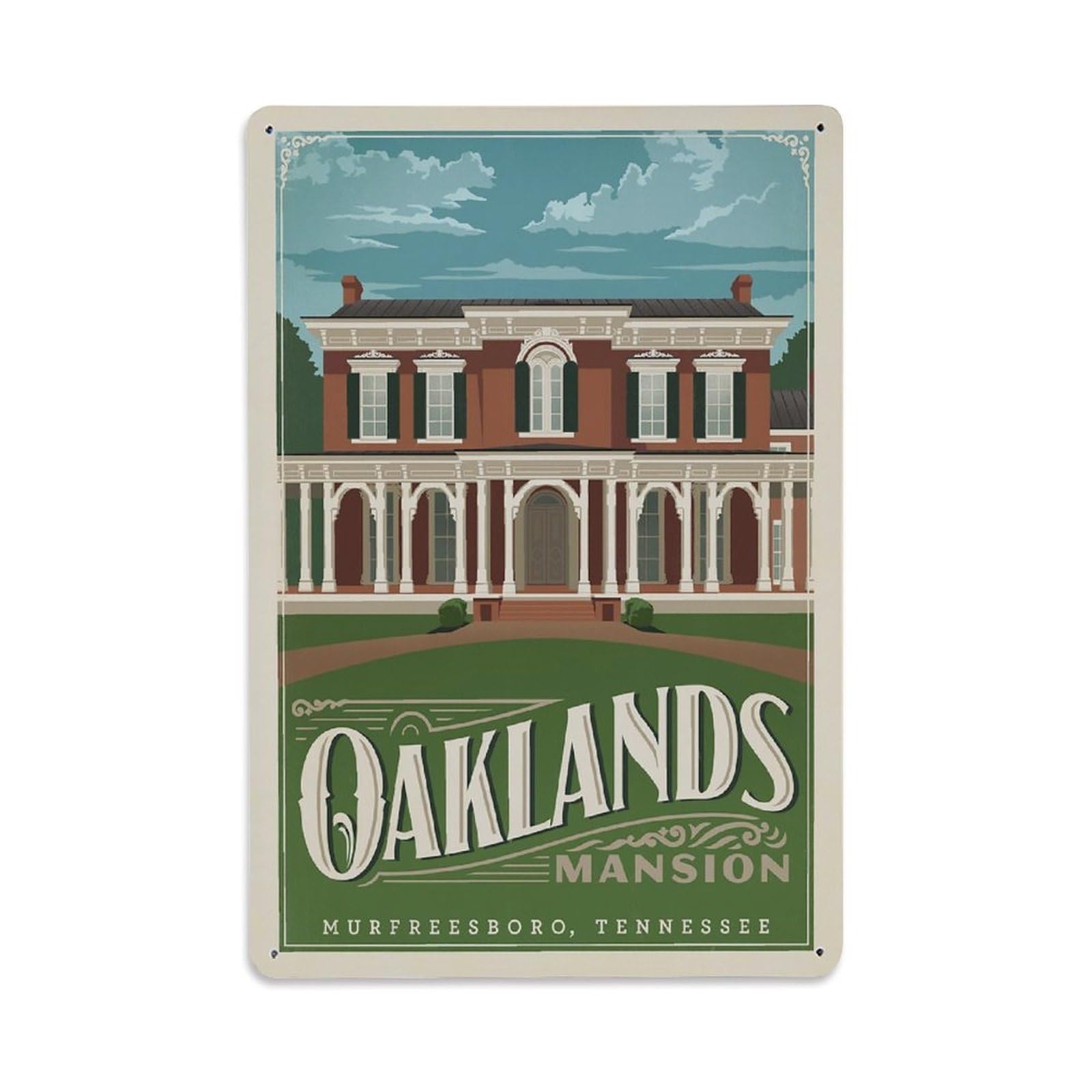 Vintage Travel Poster Rutherford County Oaklands Historic Museum Metal Tin Sign Wall Decor for Cafe, Club, Garden Metal Poster 8x12Inch