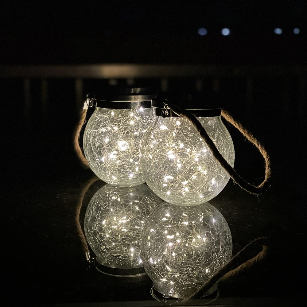 2-Pack Outdoor Garden Decor Patio Solar Hanging Lights with Crackle Glass Ball, LED Outdoor Lantern Decorative Fairy Light, EJ-2033