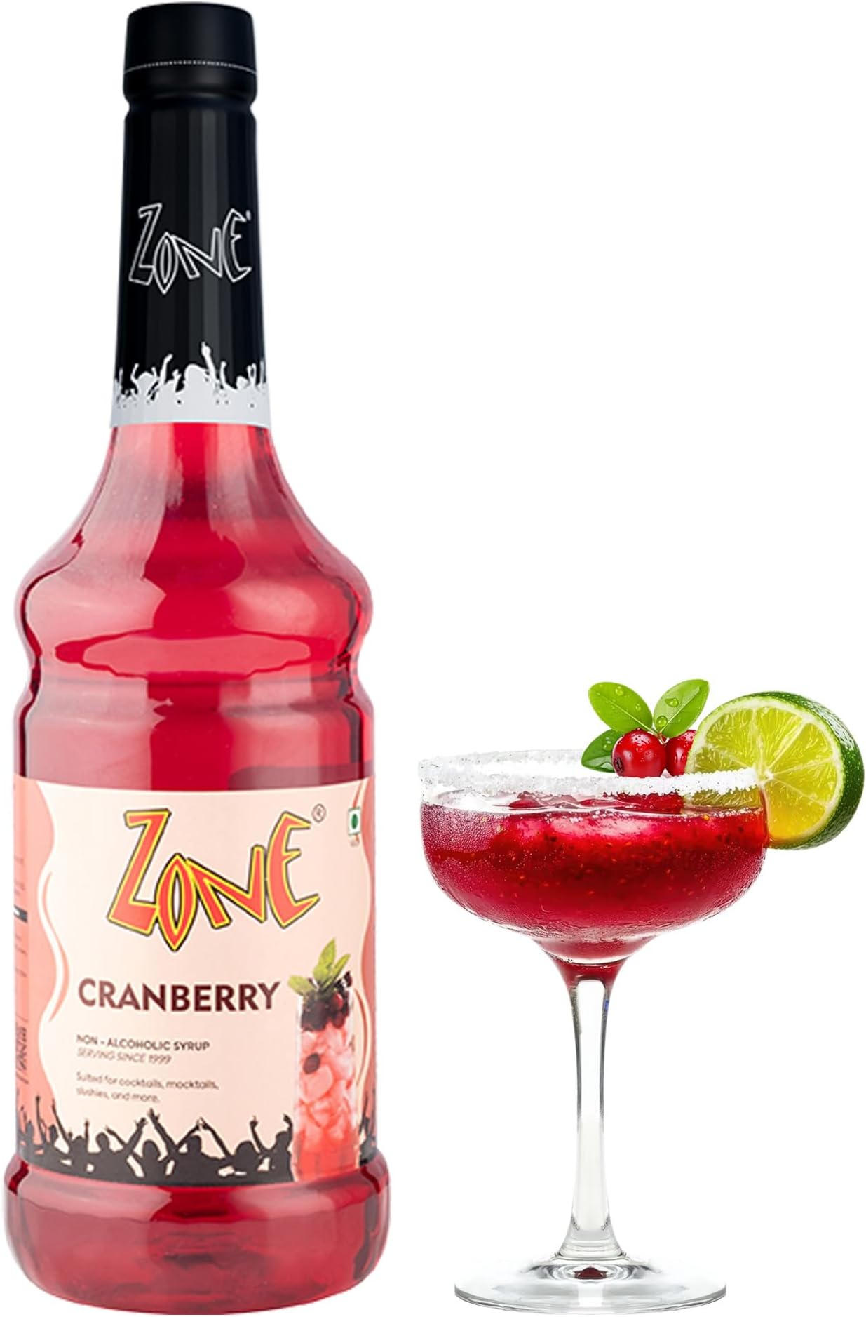 Zone Cranberry Flavoured syrup 1000ml | Tangy Berry Syrup & Drink Mixer for Cocktails, Mocktails, Sodas, Lemonades, Iced Teas, Smoothies & Party Beverages | More Servings, Perfect For Cafรฉ Restaurants & Professional Use | Premium Bar Syrup 1 Litre