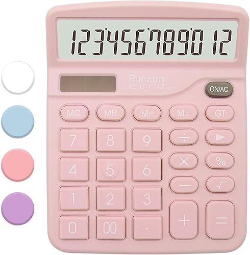 Calculadora rosa, calculadora básica de oficina, calculadora de escritorio de 12 dígitos, pantalla LCD grande para suministros de oficina rosa con