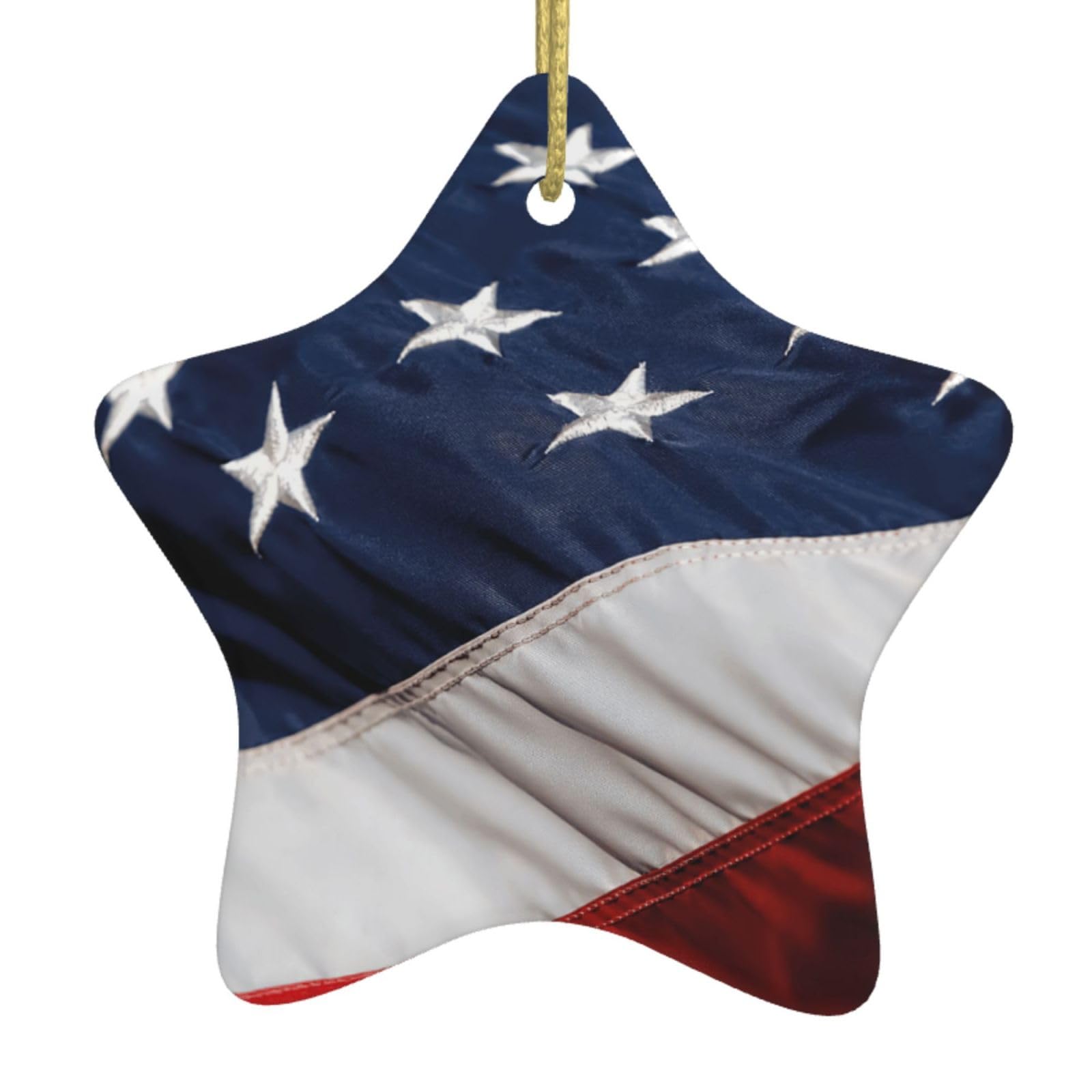 Nbtghga White American Flag Print Christmas Ornaments, Ceramic Hanging Ornament, Round Shape Decorations