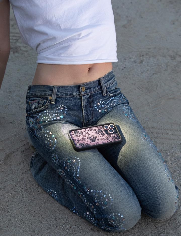 Image of Wildflower Cases - Compatible with iPhone 16 | Protective Black Bumper, 6.5ft Drop Test Certified, Women Owned Small Business | Pink Black Floral Rose Aesthetic Trendy | Lace Lover