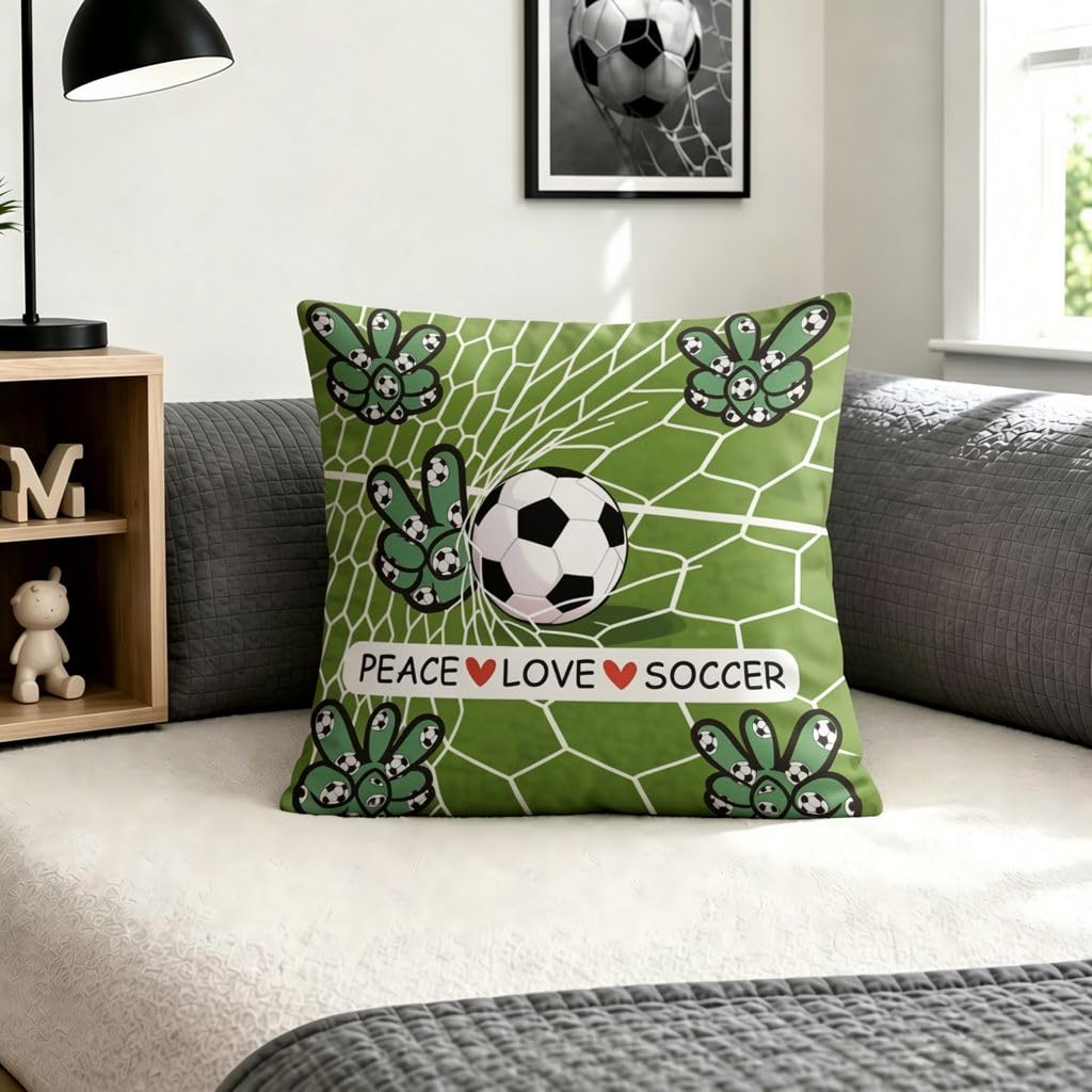 Peace Love Soccer Pillow Cover -20x20