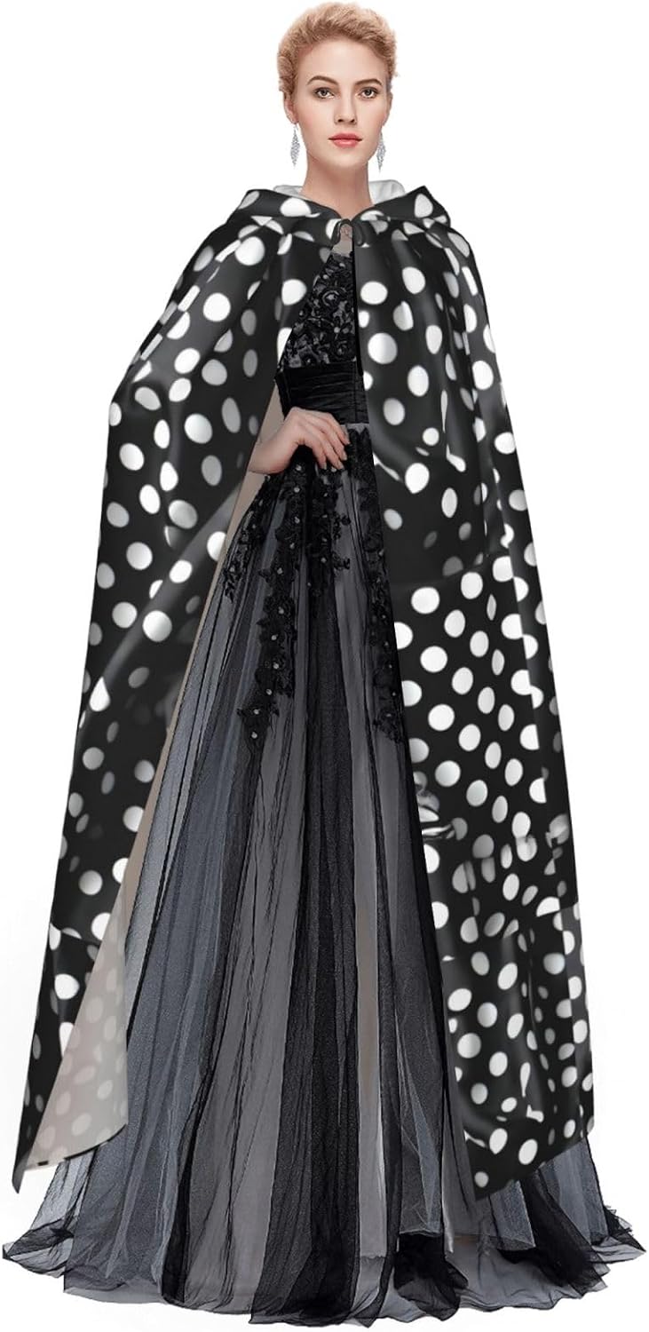 Black and White Corrugated Dots Halloween Adult Hooded Cape, Hooded Robe Cape, Women's Men's Halloween Dress Up Party Cosplay Costumes.