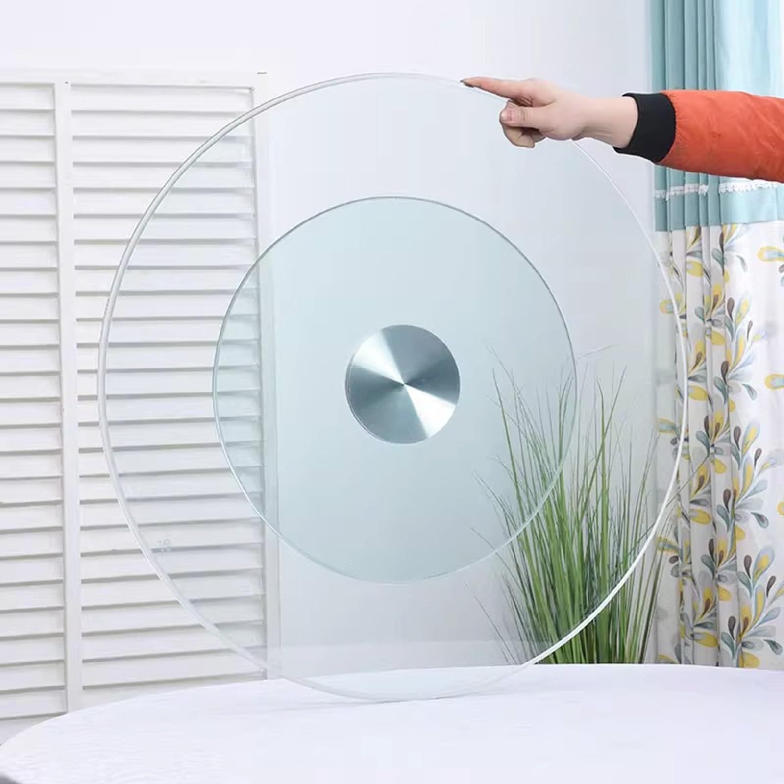 50-120cm Plateau Tournant Rond en Verre Transparent Lazy Susan Grand Plateau Tournant en Verre Transparent Plateau De Service, Plateau De Service Robuste avec Roulements Silencieux(50cm/19Inch)