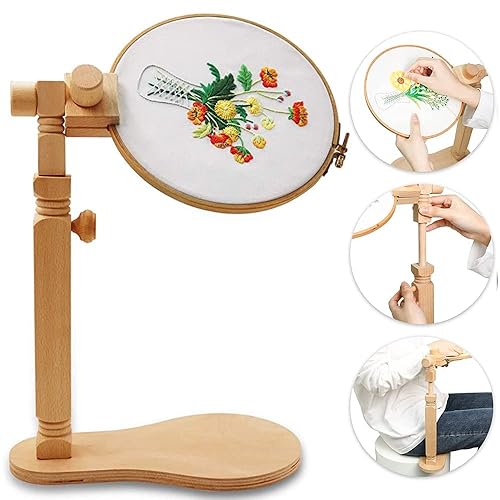 guofa Embroidery Frames and Stands, Adjustable Cross Stitch Frames and Stands, Natural Beech Wood Embroidery Hoop Holder Stand, Sitting Embroidery Hoop for Art Craft Sewing Projects - Embroidery Frame with Stands