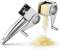 Ralador de Queijo Rotativo em Aço Inoxidável Premium – Ralador Manual com Manivela, Lâmina Afiada, Durável, Fácil de Usar – Ideal para Queijo, Chocolate, Castanhas Profissional