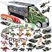 JOYIN Dinosaur Carrier Truck with 12 Dinosaurs and 13 Vehicles Dino Park Pretend Play Toy with Military Vehicle, Tanks, Helicopter, Dinosaur Figures