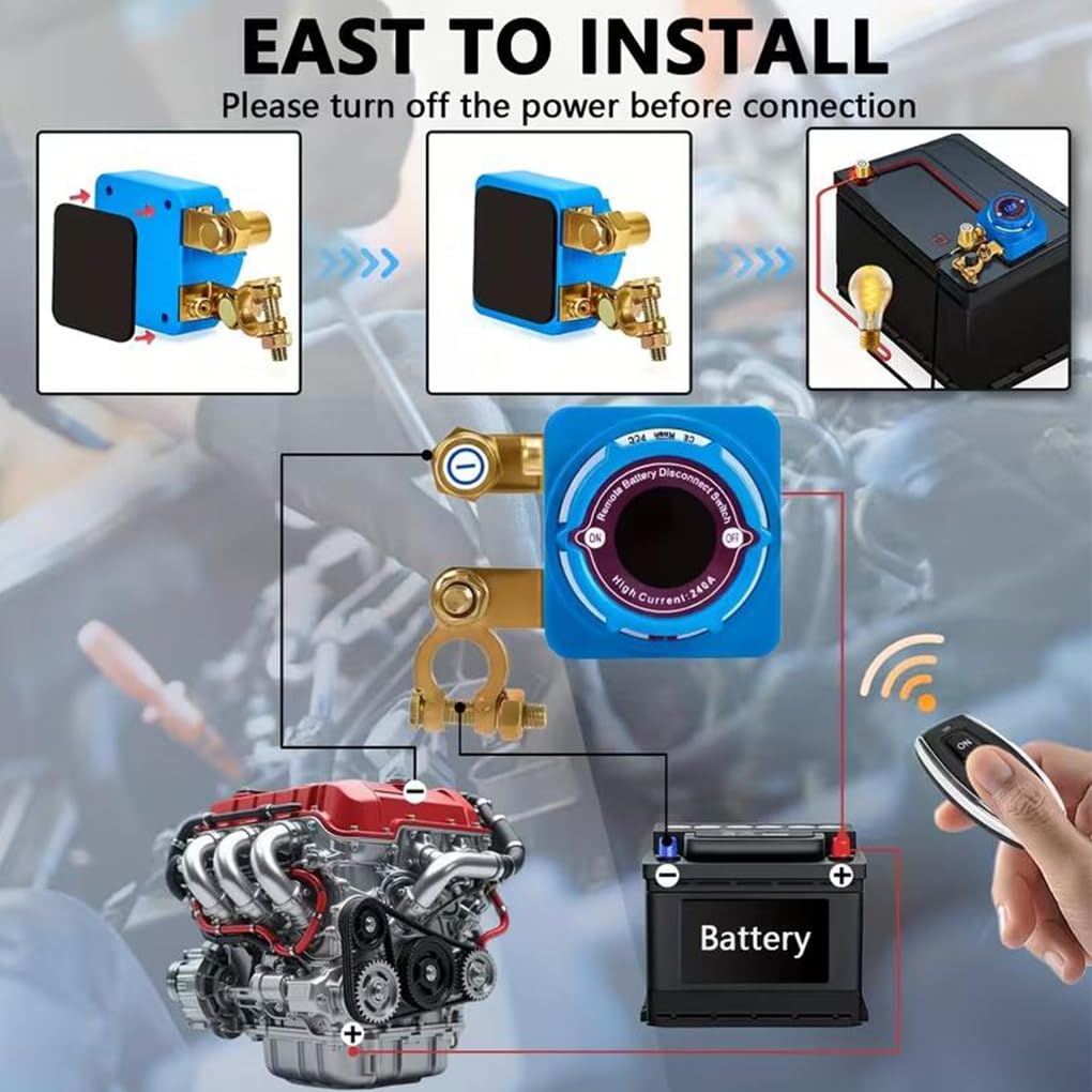 Interruptor de desconexión remota de batería con bajo consumo de energía y pantalla de visualización de voltaje en tiempo real. 12 V. Vehículos, casas rodantes, Gris claro