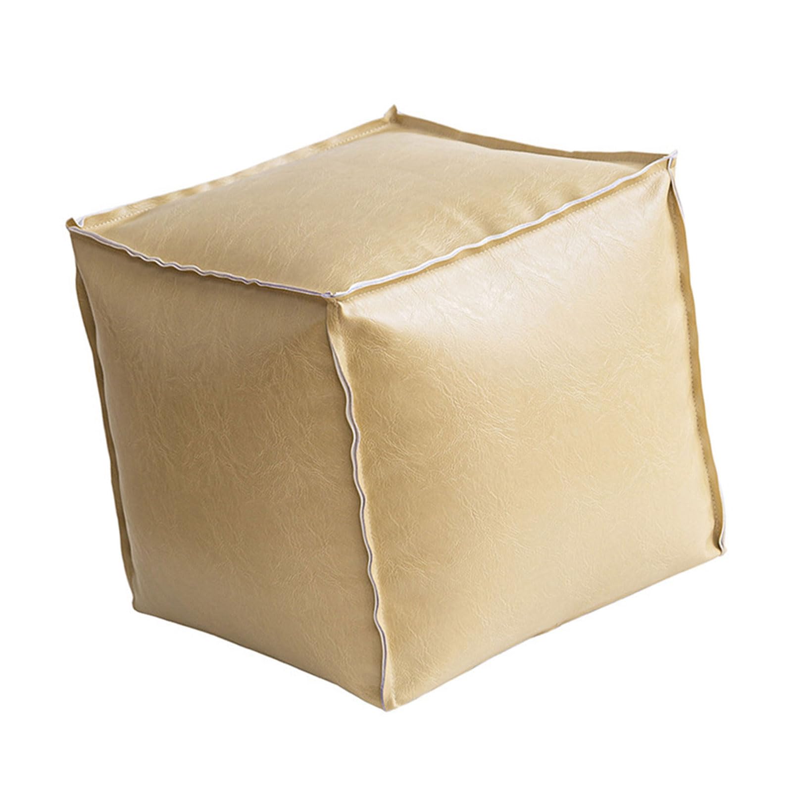 Carotoe Milk Apricot Color Sturdy Pu Leather Storage Pouf Organizers Seat For Bedroom Living Room Interior Designs Multifunctional Storage Stool
