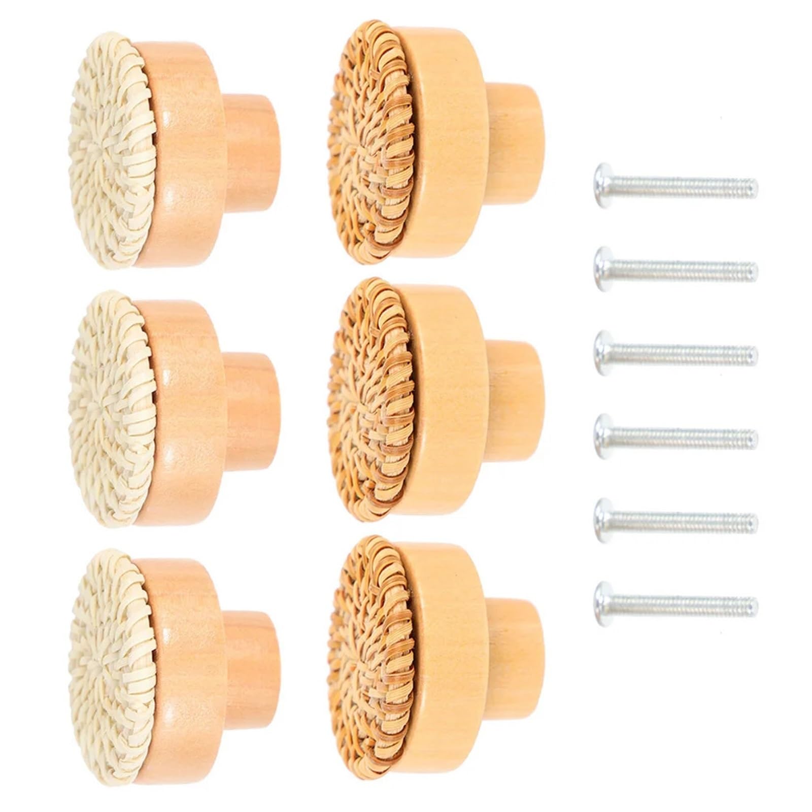 Lsnnmu One Color 6Pcs Rattan Dresser Knobs Wooden Drawer Pulls Furniture Handles Cabinet Knob For Wardrobe Cupboard Round Lightweight Easy Grip For Home