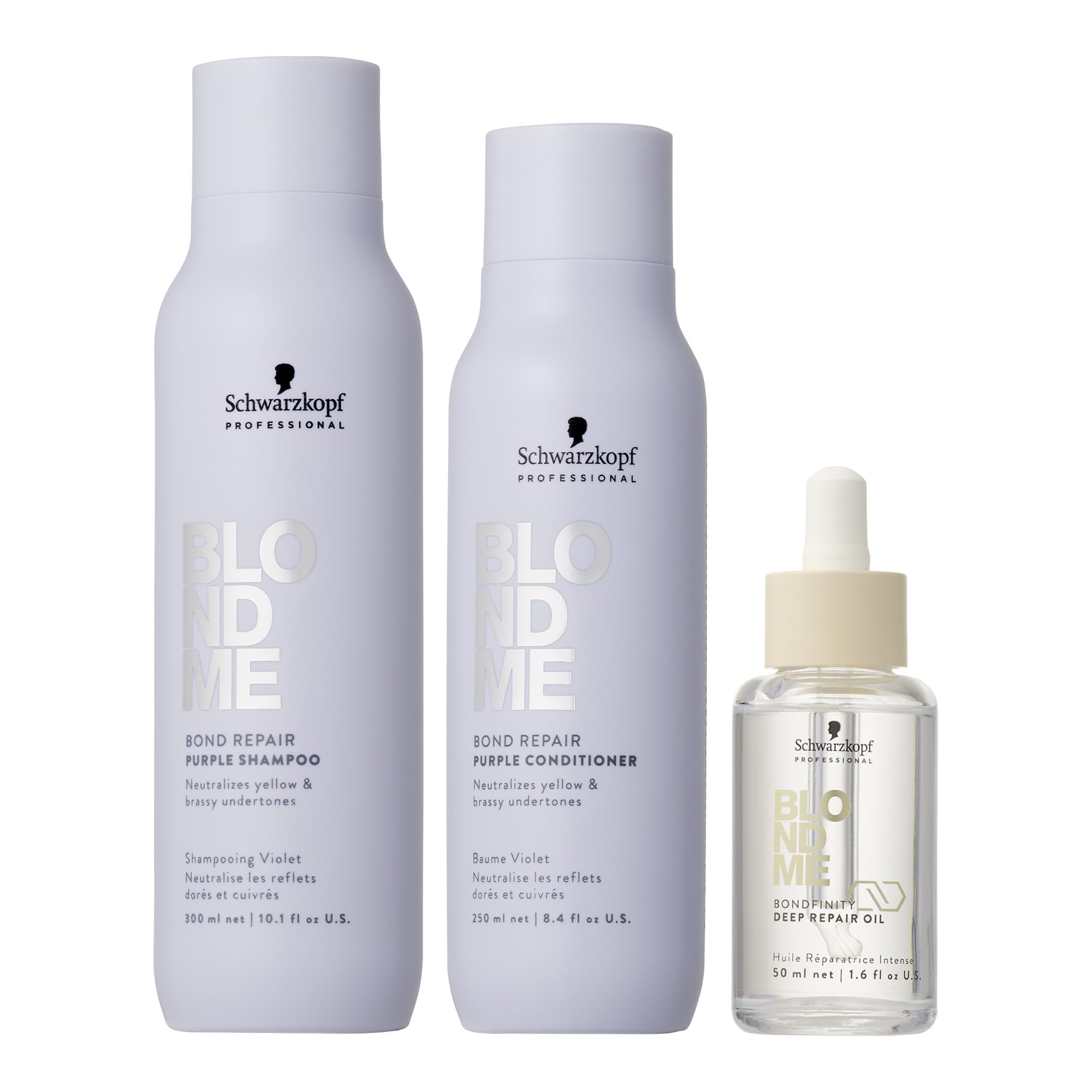Schwarzkopf Professional BLONDME Bond Repair Purple Shampoo 300 ml + Conditioner 250ml + Oil 50ml