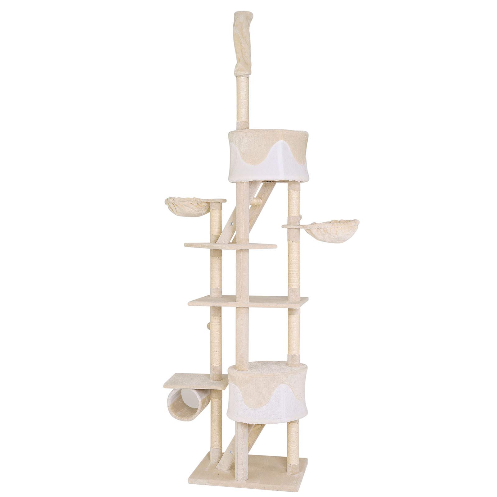 lionto XXL Árbol Rascador Escalador para Gatos Altura Ajustable del Techor 230-250 cm, Beige/Blanco