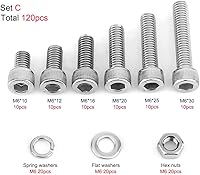Vista 2 de 120 piezas de tornillos de cabeza hexagonal de acero inoxidable M6, tornillos, tuercas y arandelas, kit surtido utilizado en el hogar y la oficina